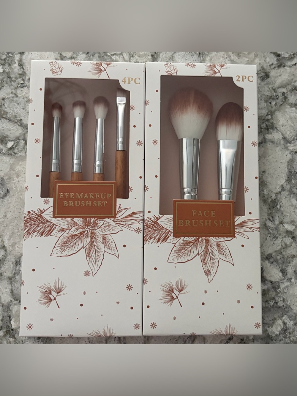 Face & Eye Makeup Brush Set - Brown Bristles